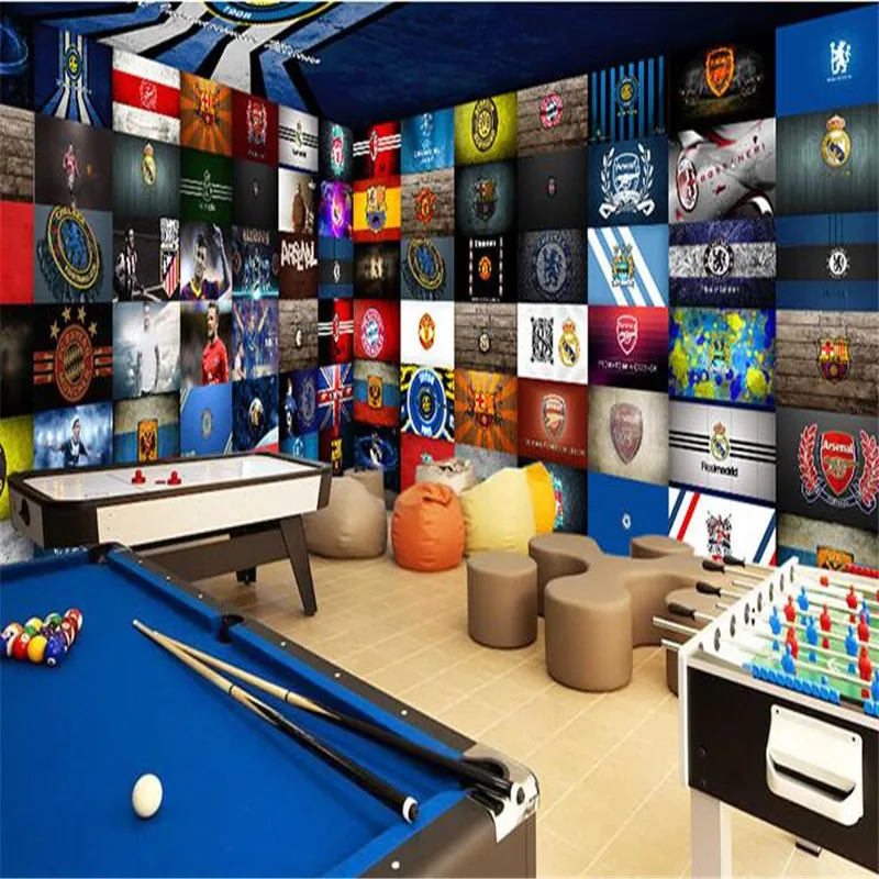 Customized 3D Self Adhesive Wallpaper Mural Basketball Football Theme KTV Bar Living Room Bedroom Home Decoration