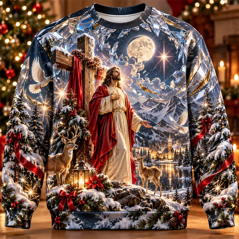 Jesus Christmas Sweatshirt Christian Faith Nativity Graphic Crewneck Xmas Pullover Holiday Winter Religious Gift Streetwear Top