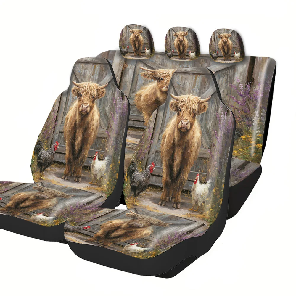 2-5 Seat Set Car Seat Covers, Fit For Truck SUV Off-road Car With Cute Cow Chicken Pattern, Special Holiday Collection Hallowee