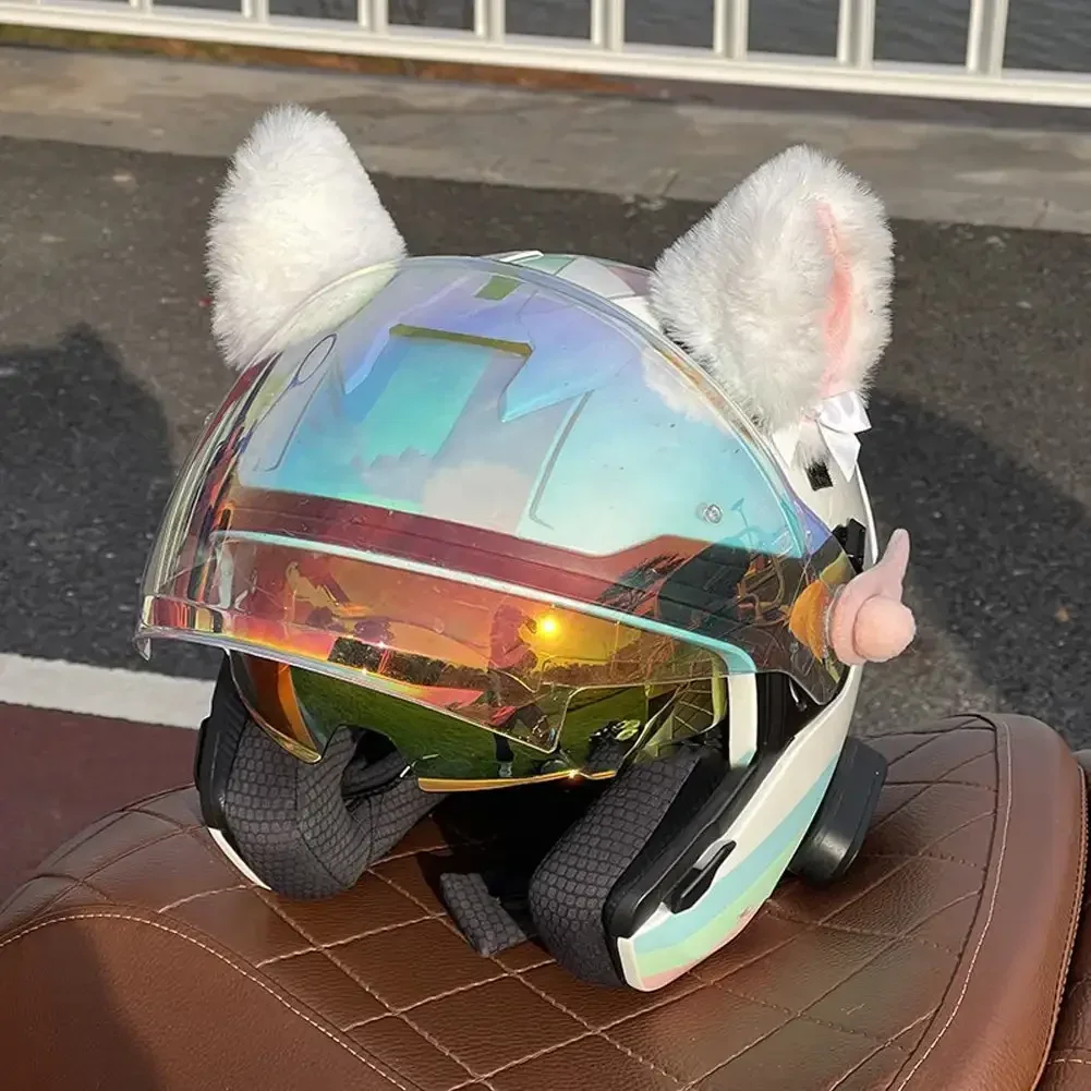 2 szt. Uniwersalny kask motocyklowy dekoracja z uszami kota śliczny kask motocrossowy Cosplay pluszowe naklejki pełna twarz Off kask wystrój