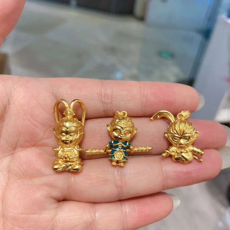 KISS&FLOWER Gold Vintage Wukong Necklace Pendants For Women Men Wedding Party Birthday Christmas Groom Father Boy Gifts PD174