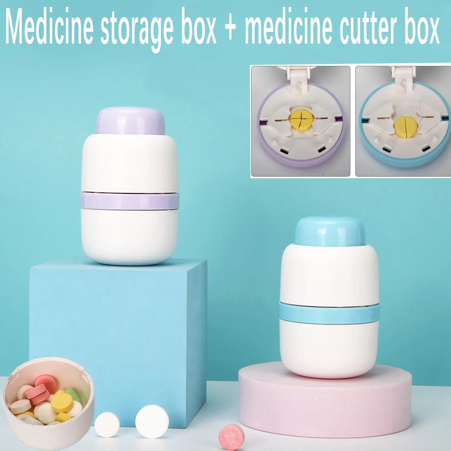 Portable 2-in-1 Pill Box Pill Cutter Layer Powder Tablet Grinder Powder Pill Cutter Medicine Splitter Travel Pill Organizer Case