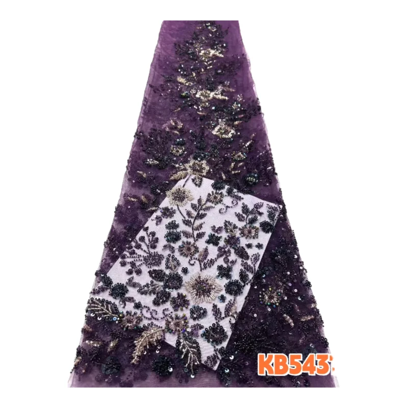 

Высококачественная нигерийская кружевная ткань с вышивкой бисером, 5 ярдов, 2026, с пайетками, для роскошных женских вечерних платьев KB5431