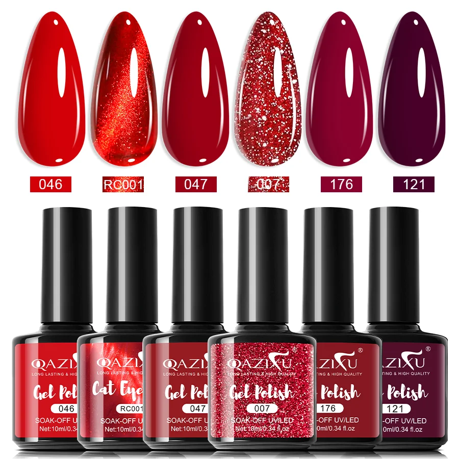 

6Pcs Red Glitter Ruby Cat Eye Gel Nail Polish Semi PermanentSoak Off UV LED Gel Varnish Nail Art For Fall Winter Manicure