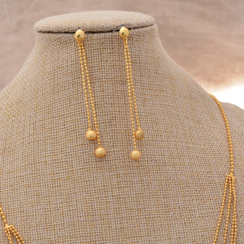 Dubai Ball Gold Color Jewelry Sets For Women/Girls Beads Necklace Earrings Ethioipian African Indian Wedding  Jewelry set