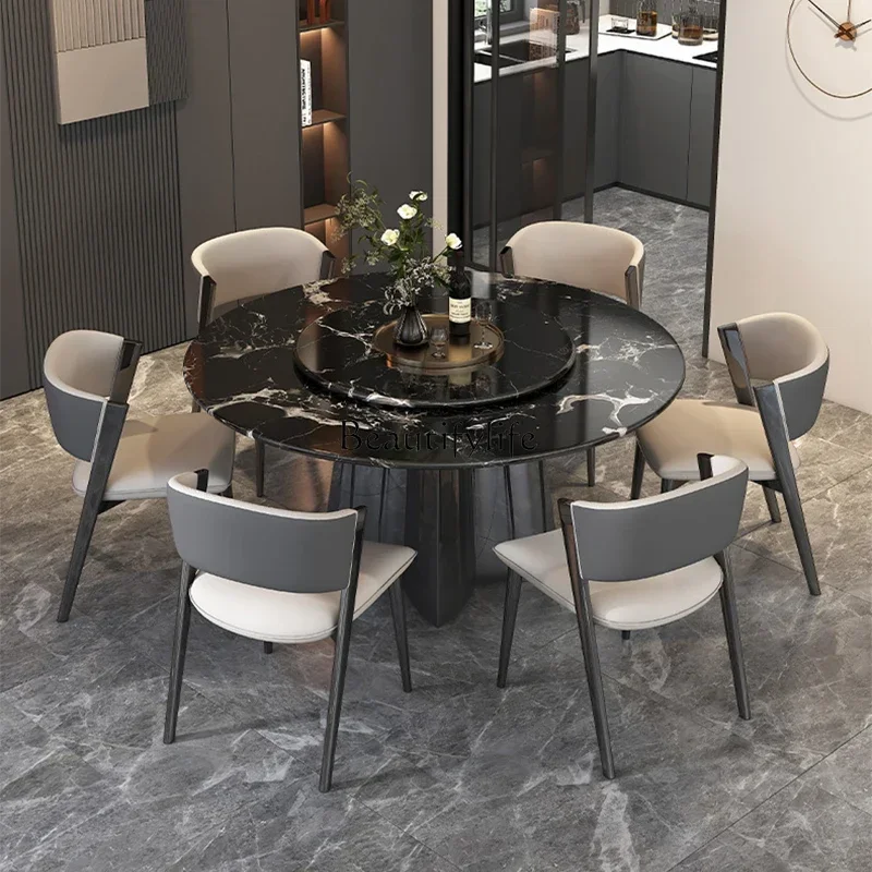 

yj7 Natural marble dining table Italian light luxury high-end large luxury stone round dining table