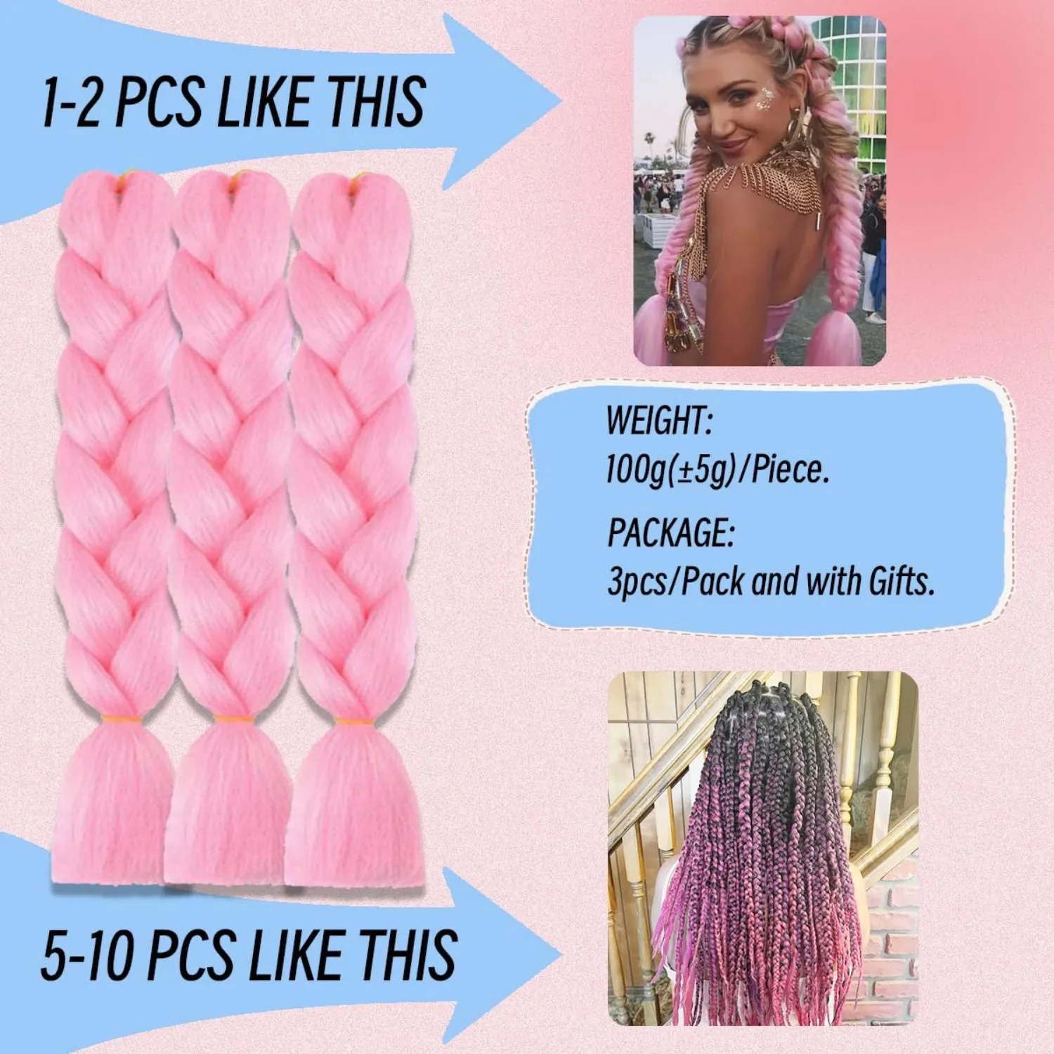 24 Inches Jumbo Braiding Hair Extensions for Women Kanekalon High Temperature Synthetic Braiding Hair for Twist Crochet Braids