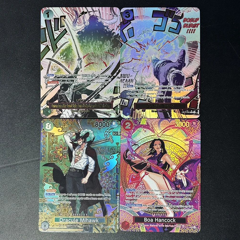 4PCS One Piece English OPCG OP12 Character EVENT Foil Texture Proxy Game Cards Boa Hancock Boeuf Burst Dracule Mihawk Man's Game