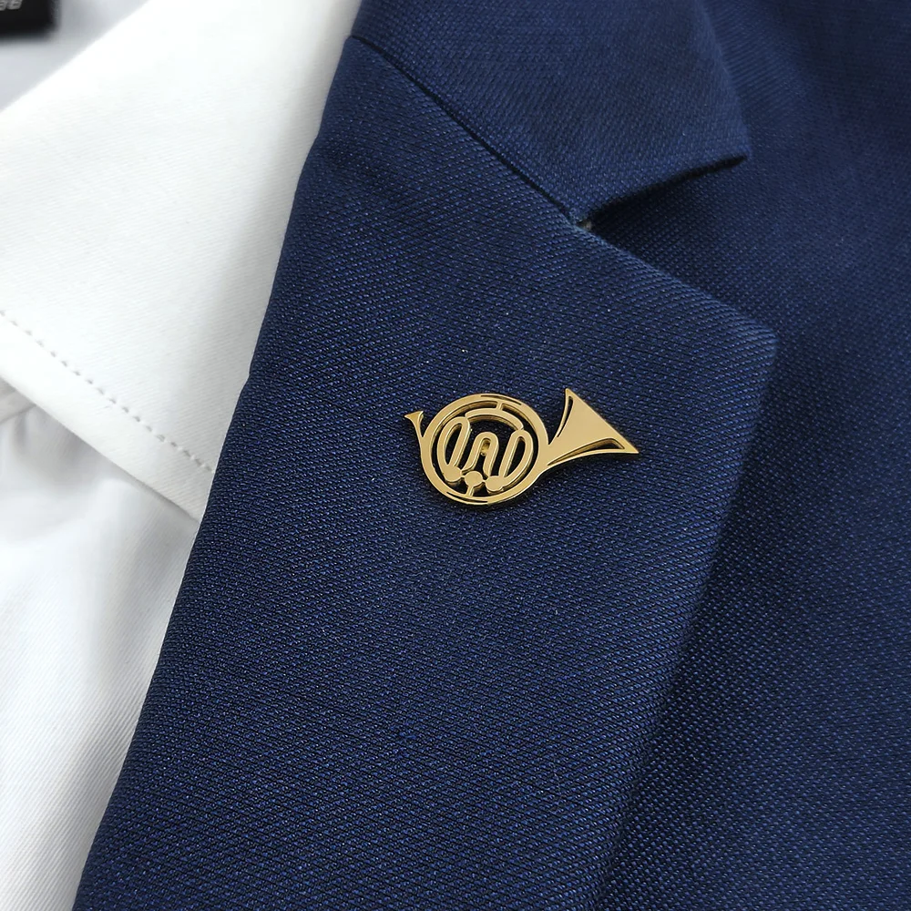 Music speaker hollow gold-plated badge, men's suit brooch, black lapel pin, clothing accessories set, boyfriend gift