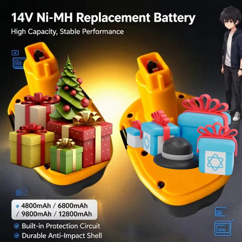 Ni-MH Rechargeable 14V Battery 4800mAh to 12800mAh Replacement Battery For DC9091 DW9091 DW9094 DE9091