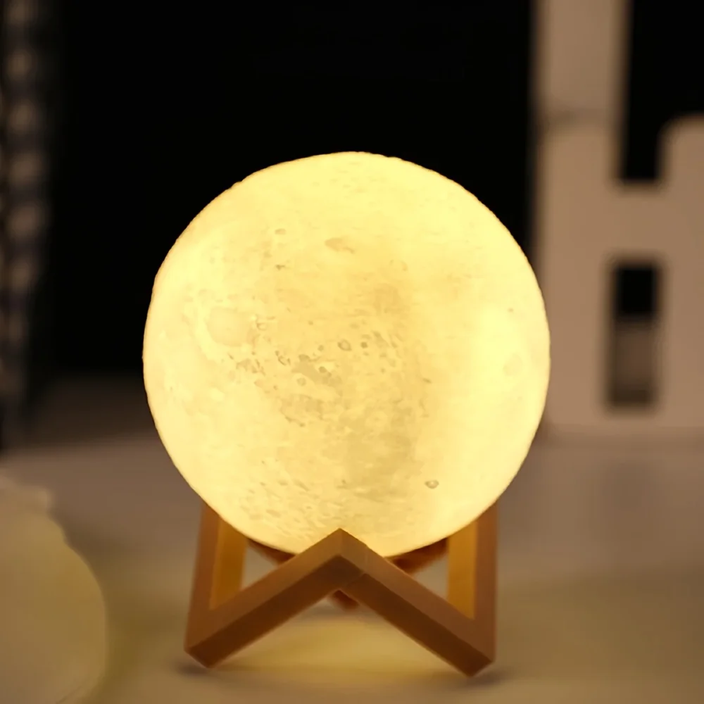 Led 3D Moon Lamp 12CM Battery Powered Star Lamp Bracket Bedroom Desktop Decorative Night Light