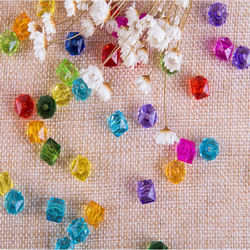 500g Hand-beaded DIY Diamond-shaped Bead Woven Gypsophila 10mm Transparent Square Beads Woven Acrylic Beads Loose Bead for Craft