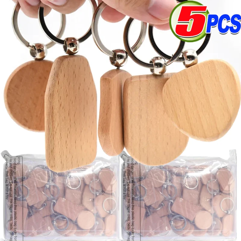 1/5pcs Rounded-Rectangle Wood Keychains Blanks DIY Painting Wooden Key Chain Blanks Unfinished Wooden Key Ring Key Tag Gifts