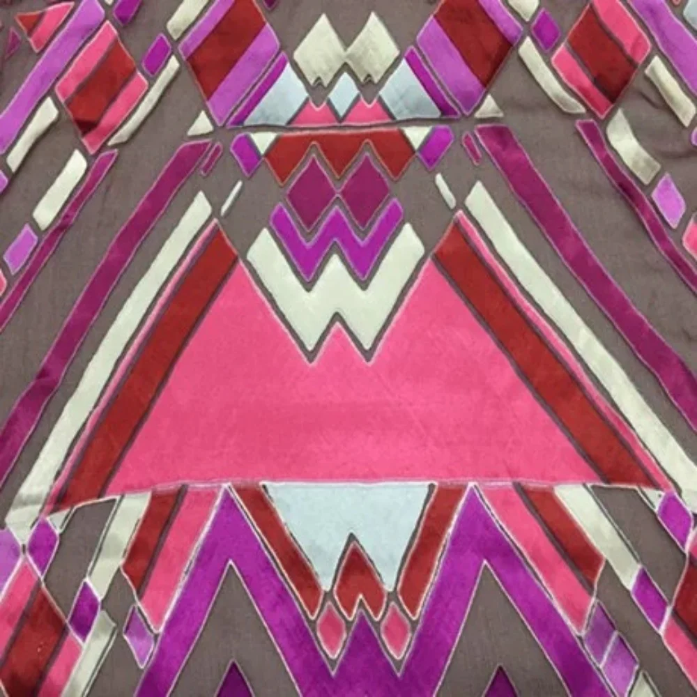 Colorful Patterning Geometric Elegant Style Hot Sale Promotion Soft Feeling Opal Silk Burn Out Fabric for Women Dress Clothes