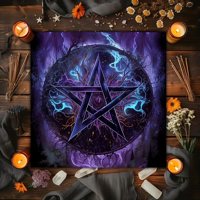 VIKAMA Purple Tree of Life Pentagram Tarot Tablecloth Ceremony Tarot Card Divination Table Mat Card deduction