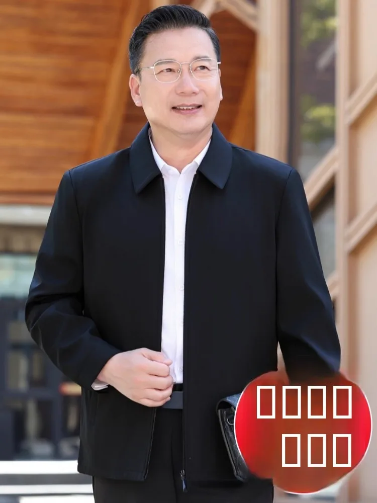 

Spring Autumn Flip Collar Thin Jaet Men's Busin Casual Middle Aged And ly Outerwear Comfortable Adstered