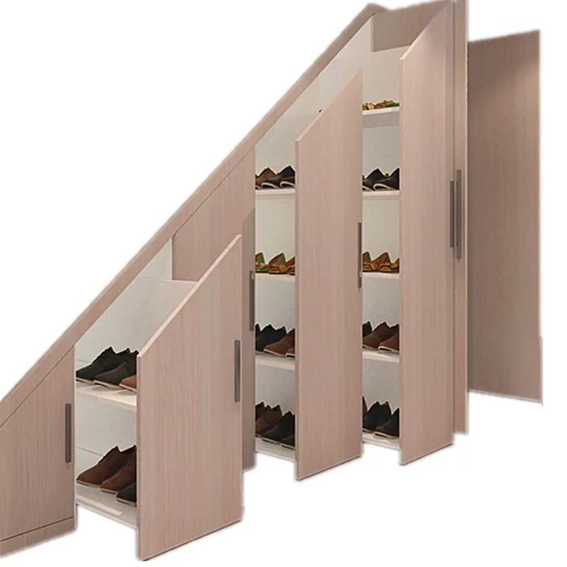 Original new design private custom under the stairs shoe cabinet wardrobe creative oak push-pull strong locker retractable