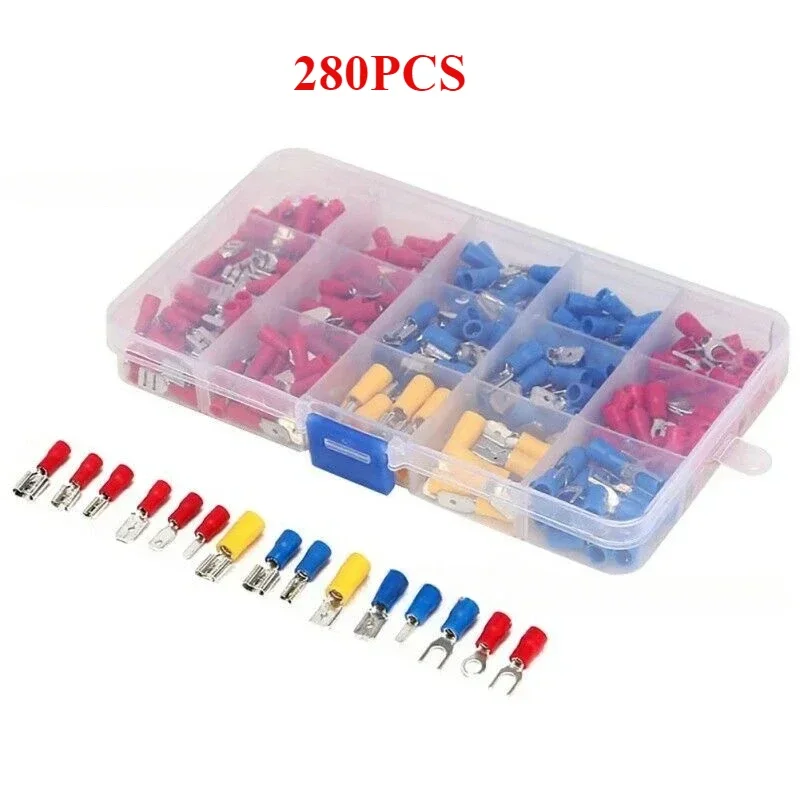 Electrical Wiring Cable Wire Connector Kit Male Female Insulated Terminals Cold Crimp Terminals Assorted Spade Butt Splice 6.3mm