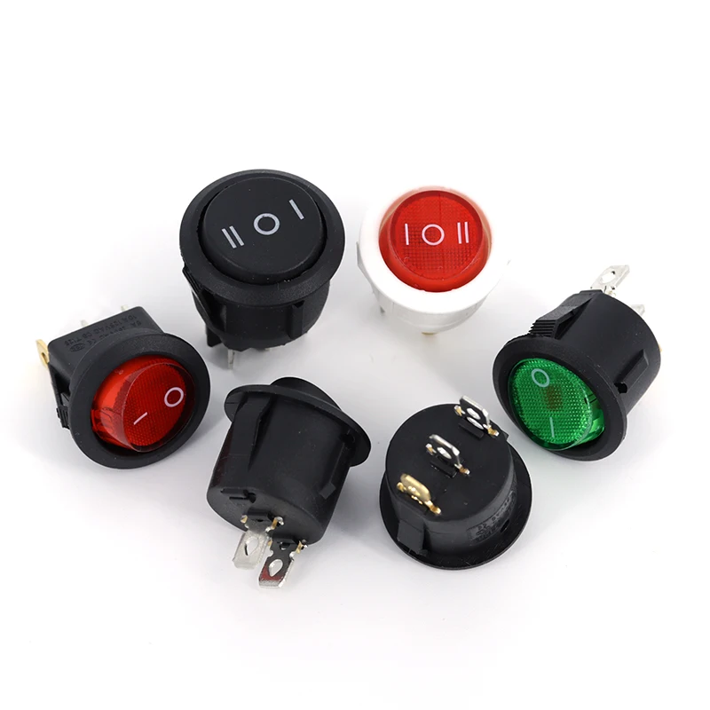 KCD1 Round Rocker Switch 5/20/50Pcs, 20mm ON-OFF ON-OFF-ON 2/3/4/6Pin 6A 250V 10A 125V