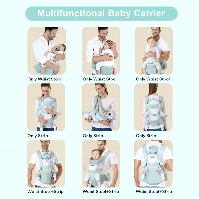 Baby Carrier Newborn To Toddler, Multi-Functional 9 in 1 Baby Carrier with Hip Seat for All Seasons, Baby Backpack Carrier