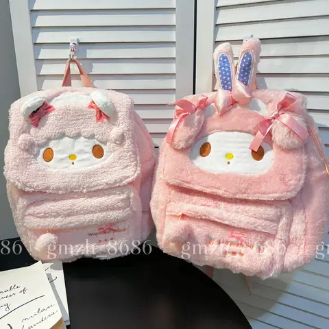 Sanrio Cartoon Backpack For Girl Women My Melody Sweet Piano Lovely Schoolbag Japanese Style Casual Large Capacity Plush Bag