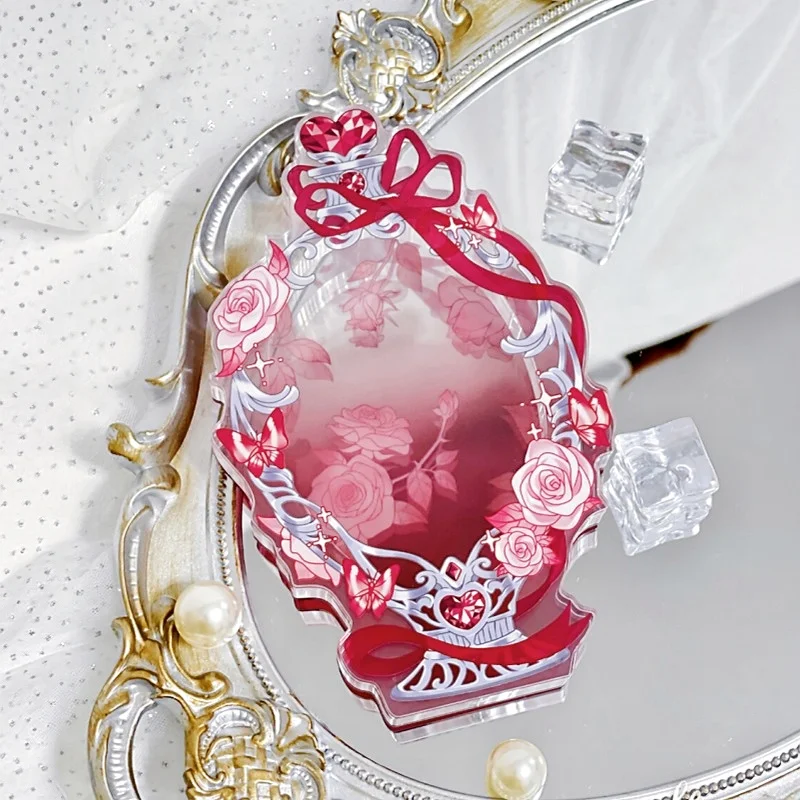 Timeless in A Bottle Oval & 75mm Round Badge Display Brick, Vintage Rose Butterfly Acrylic Frame for Anime Kpop Merch Desk Decor
