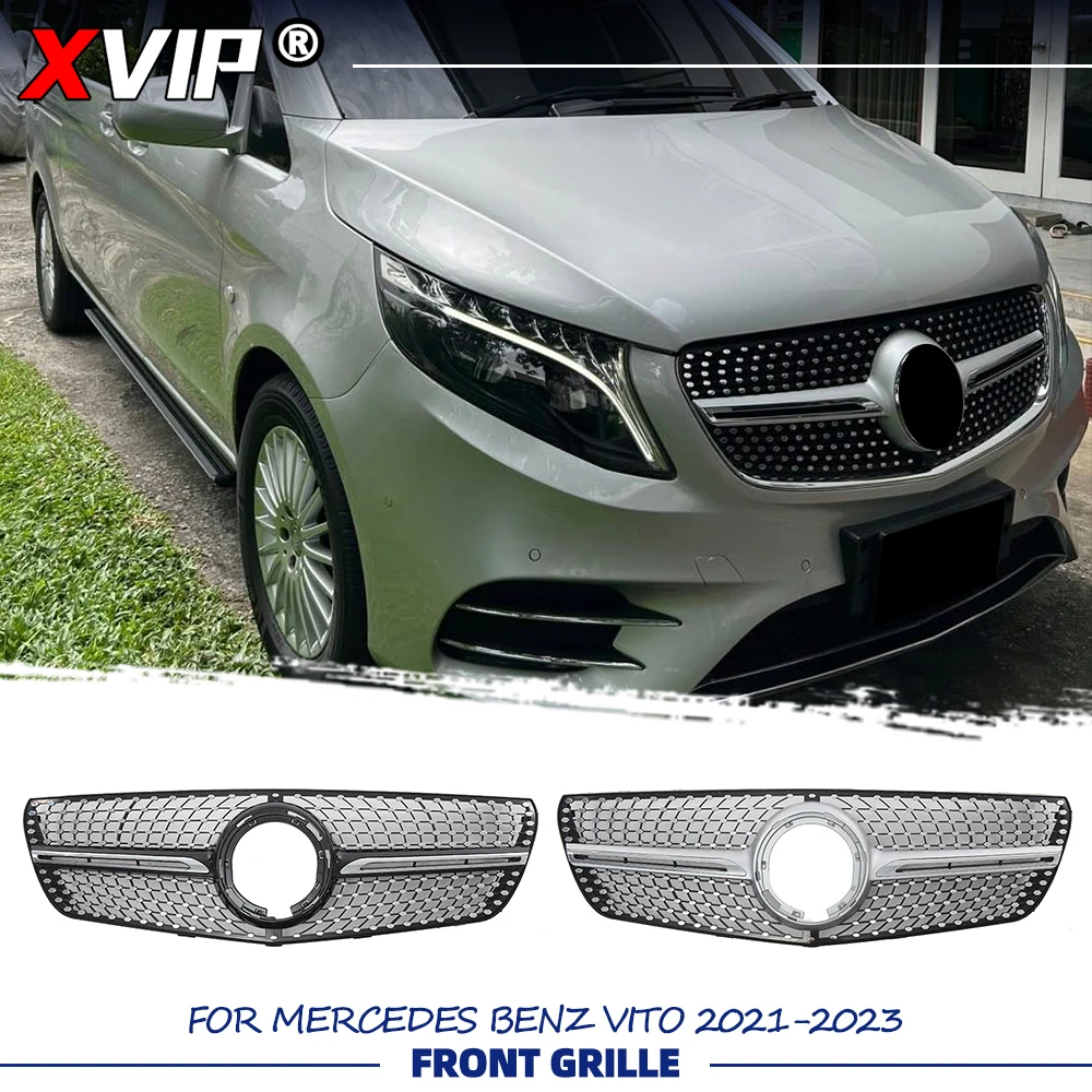 

XVIP Chrome Black Diamonds Style Racing Grille Upper Grille Silver Bumper Grille For Mercedes Benz V-Class W447 2021-2023 Vito