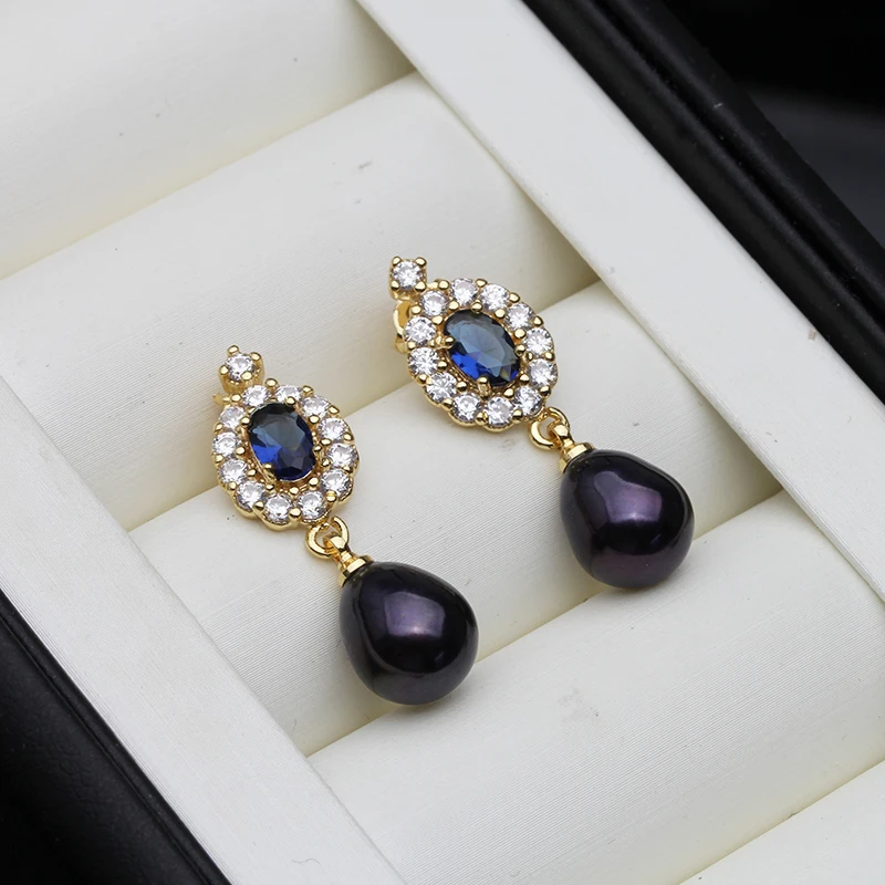 Neue, frische, natürliche Süßwasserperlen-Ohrstecker für Damen, romantische, hängende Perlenohrringe, Schmuck, Geschenk für Ehefrau oder Mutter, in Weiß und Schwarz. – Detail 6