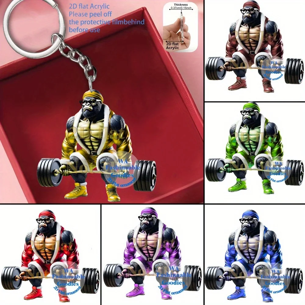 Gorilla Weightlifting Keychain 3/6pcs 2D Acrylic Sporty Pendants Suitable for Decorating Backpacks Party Gatherings Holiday Home