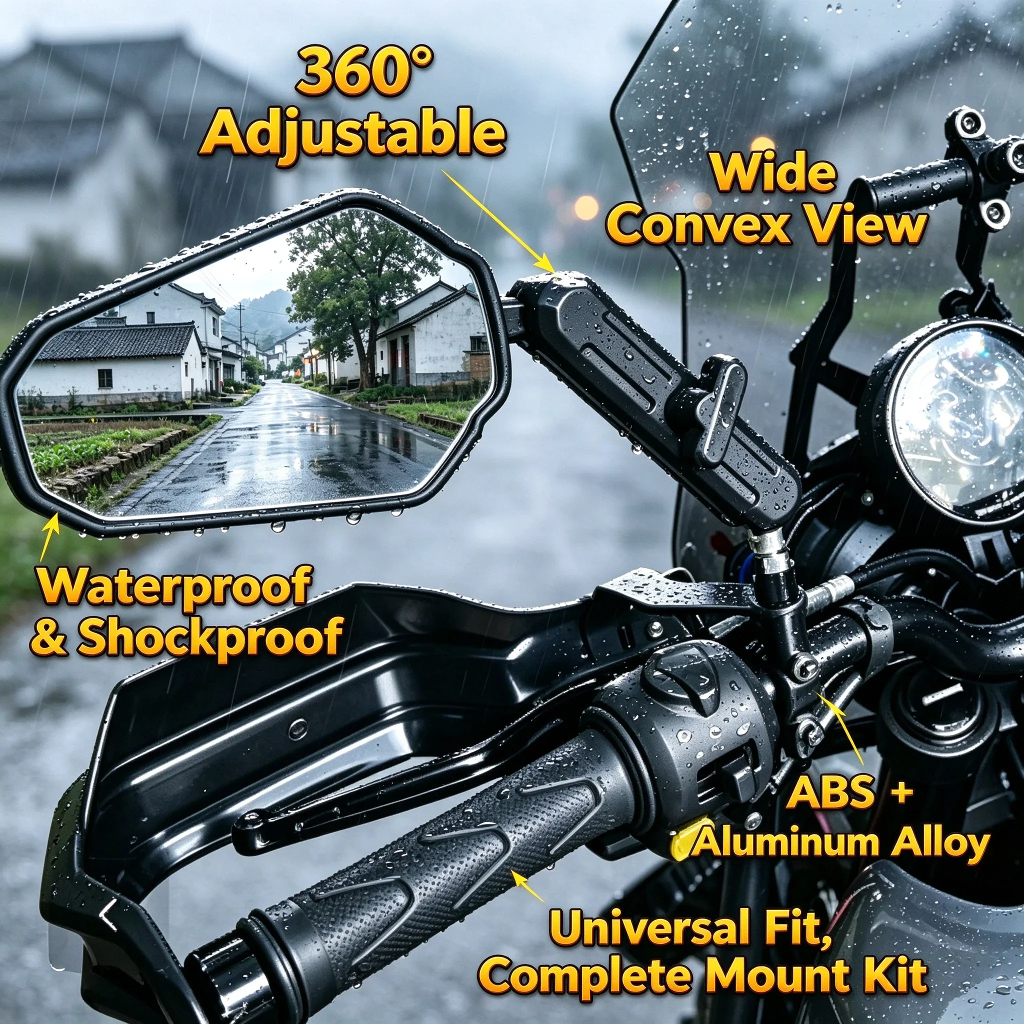 Motorcycle Rear View Mirrors Universal Wide Convex View Motorcycle Side Mirrors For Yamaha Honda Suzuki Kawasaki Ducati KTM