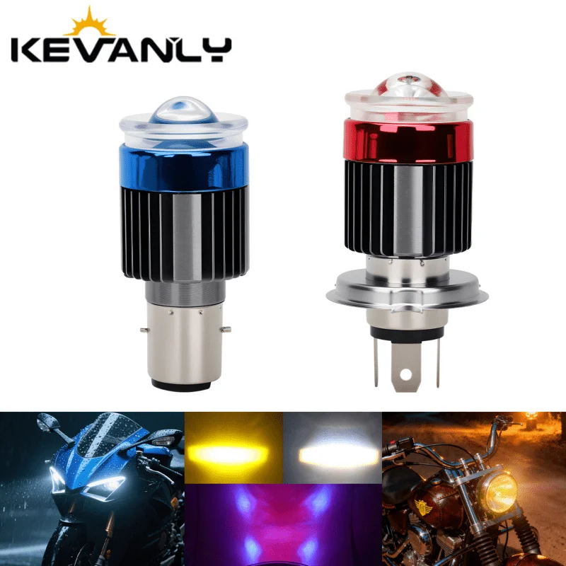 1pc H4 LED Motorcycle Driving Light BA20D H6 LED White Yellow Hi/Low Beams with Red Angel Eye Rings For ATV UTV Running Lamp