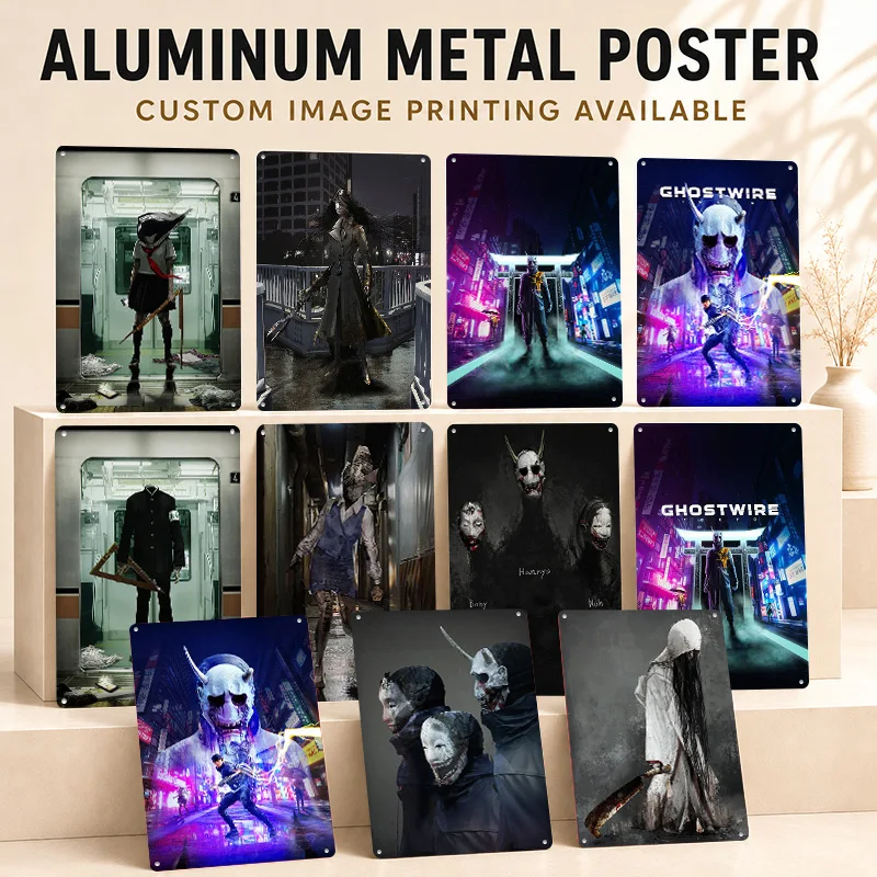 Ghostwire Tokyo Textured Posters Customized Aluminum Metal Sign Pixel Era Culture Wall Art Perfect For Arcade Room And Players