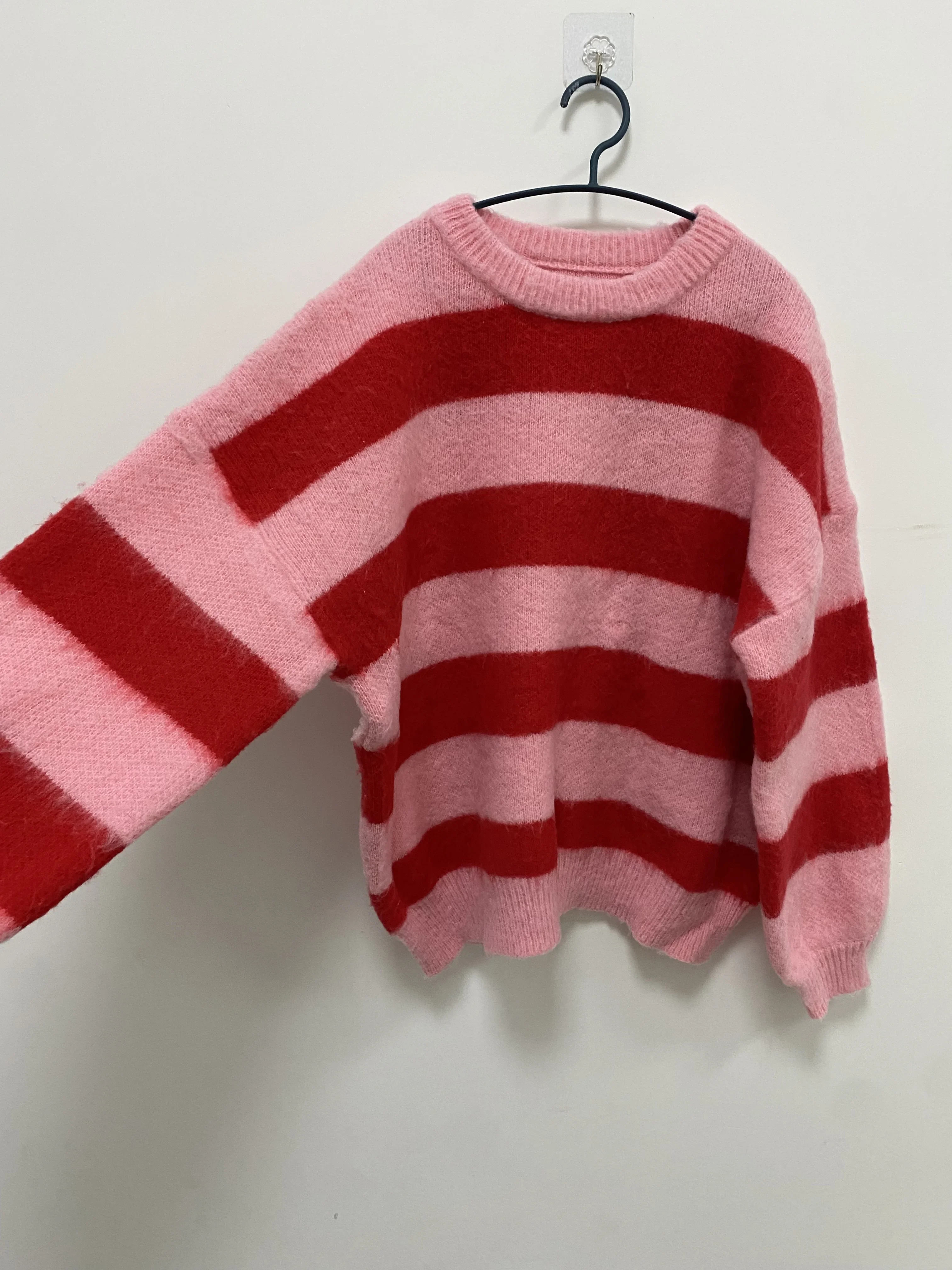 Puff Sleeve Knitted Sweater Women Korean Striped Vintage Pullover Ladies Tops Women\'s Clothing Round Neck Autumn Winter Jumper