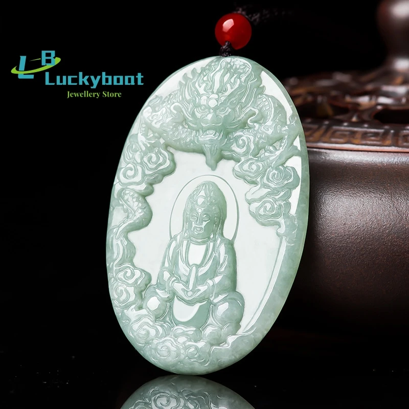 Hot Selling Natural Hand-carve Jade Shenlong Guardian Guanyin Necklace Pendant Fashion Jewelry Accessories Men Women Luck Gifts