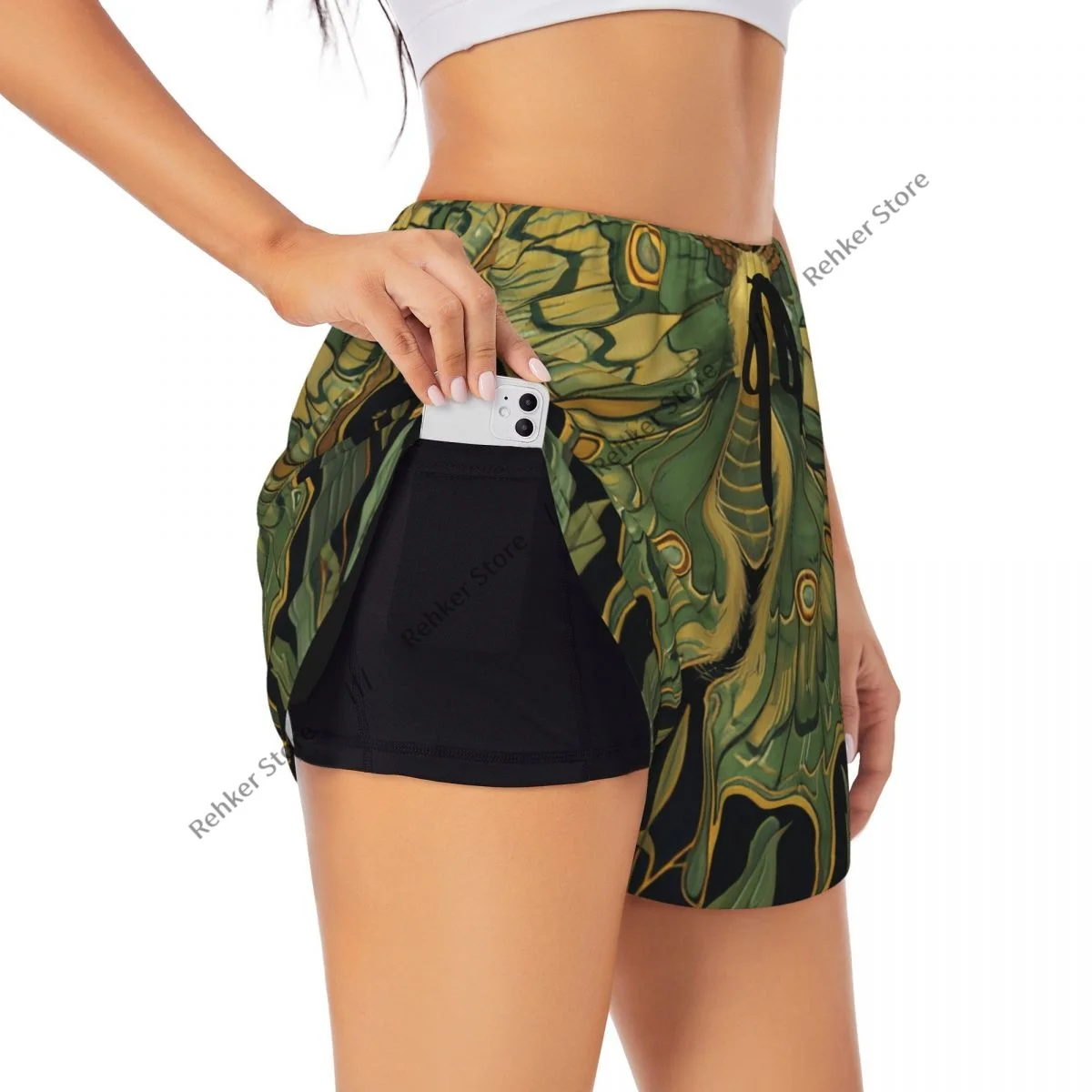 Workout Shorts Dames Fitness Sneldrogend Dubbellaags Shorts Vlinder In De Weide Atletische Yoga Korte Broek Gymleggings