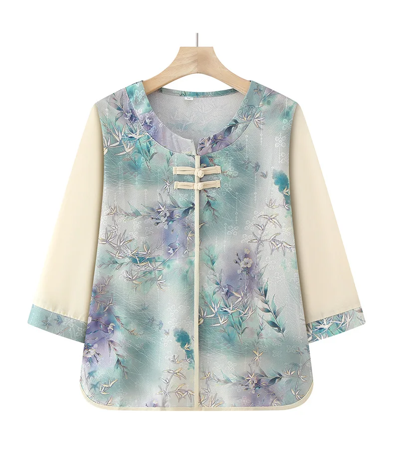 XL-5XL Vintage Women‘s Pajamas Set Spring Autumn Home Wear Outside Middle Aged Mother Two Pieces Outfit Plus Size Sleepwear