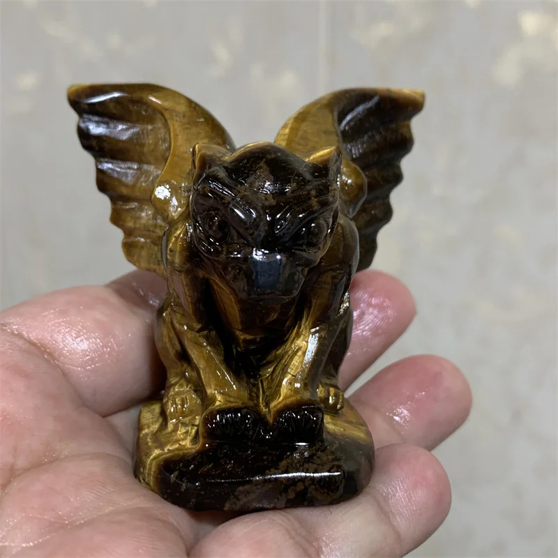 Natural Tiger Eye Stone Crystal Carved Cartoon Gargoyle Carving Healing Gemstone Carving Reiki Home Decor Gift