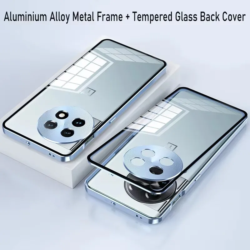 

Luxury aluminium Alloy Metal Frame Bumper Tempered Glass Back Cover For Oneplus 11 11R 12R One plus ACE 2 2V 3 Protector Case