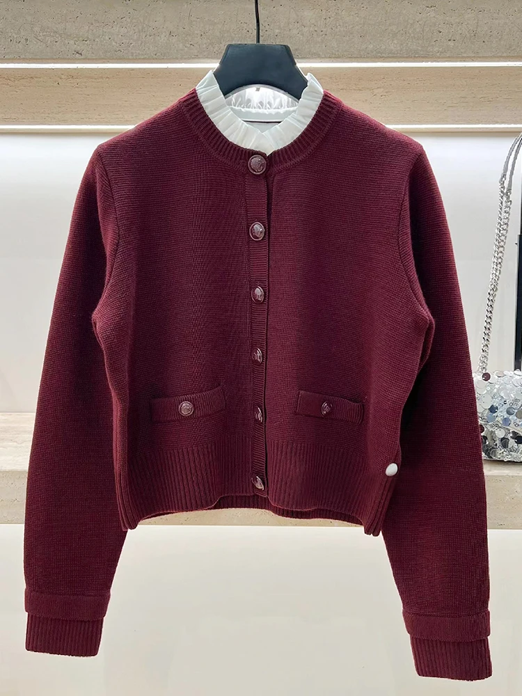 

Женская вязаная куртка Ele с деревянным дизайном, ранняя осень, высокая мода, свободная посадка, длинная свеч на пуговицах