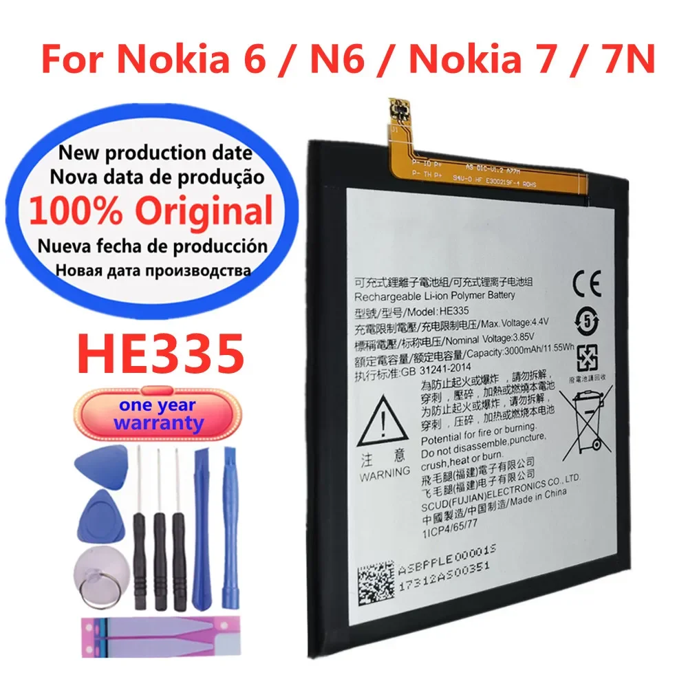 3000mAh Original HE335 Battery For Nokia6 Nokia 6 N6 / Nokia7 Nokia 7 N7 TA-1021 TA-1025 TA-1033 TA-1039 TA-1000 TA-1003 Phone