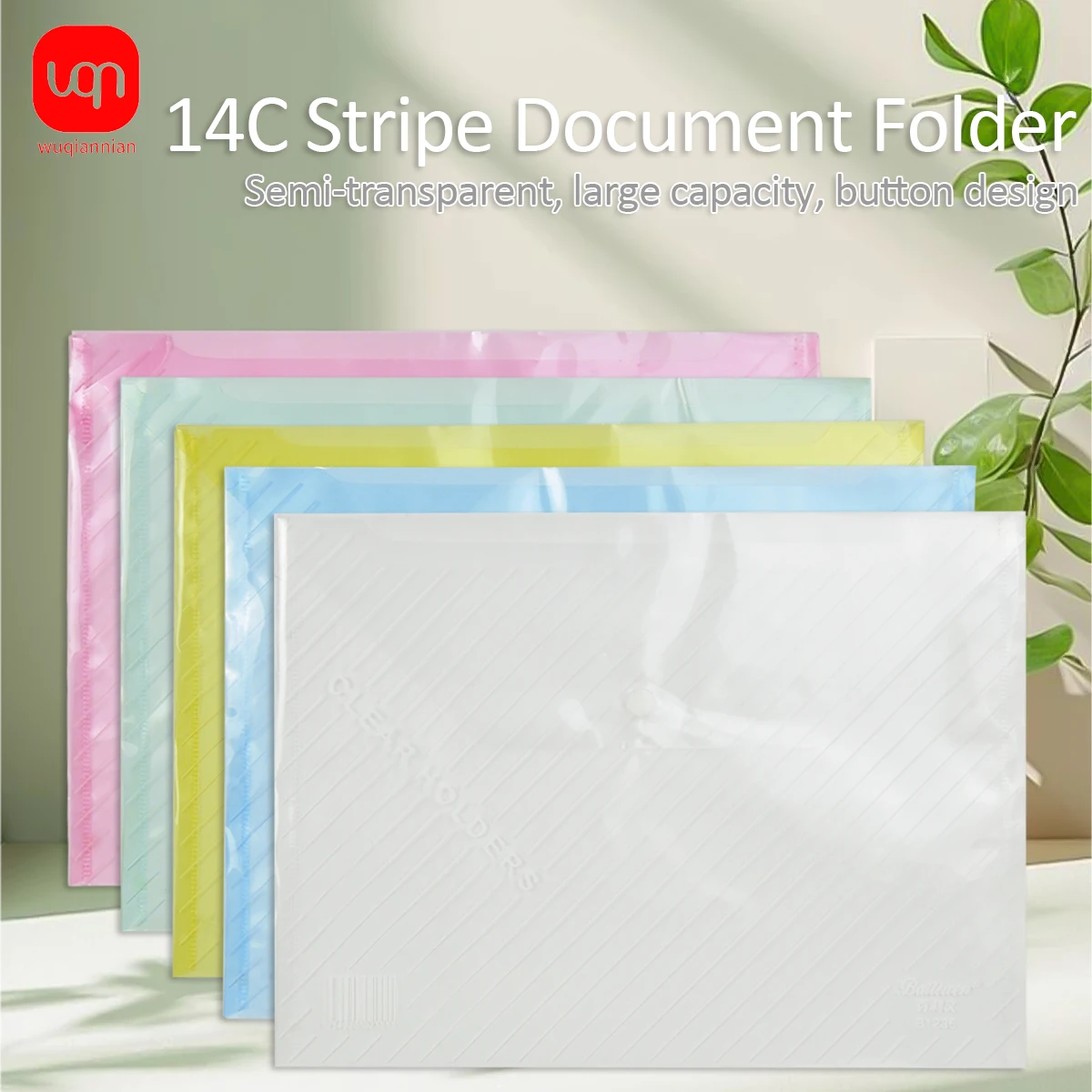 6pcs of A4 Size Twill Design Waterproof Plastic PP Material Twist Buckle Large Capacity Office Student Transparent Document Bag