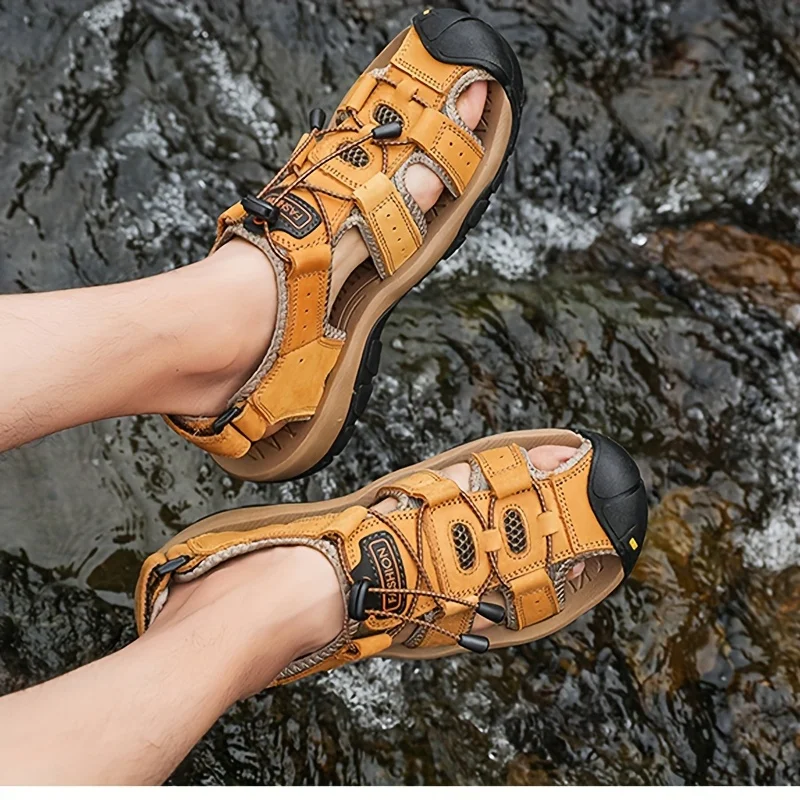 

2025 Summer Breathable Faux Leather Sandals - Non-Slip Casual Outdoor Shoes with Adjustable Straps for Hiking and Beach Sports