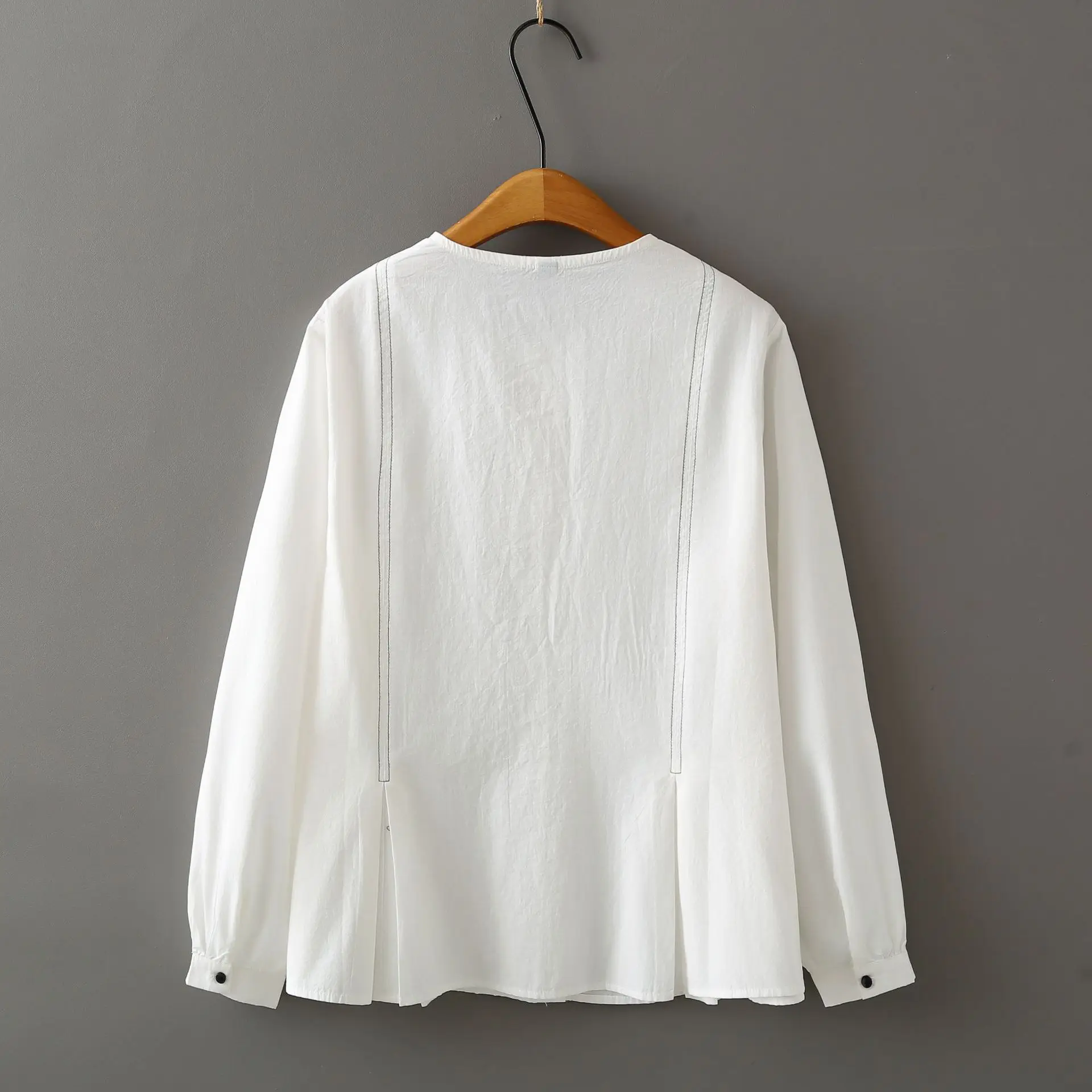 Mode grande taille chemisiers pour femmes automne nouveau Style Simple et élégant à manches longues ligne lumineuse décontracté lavé coton chemise 2527