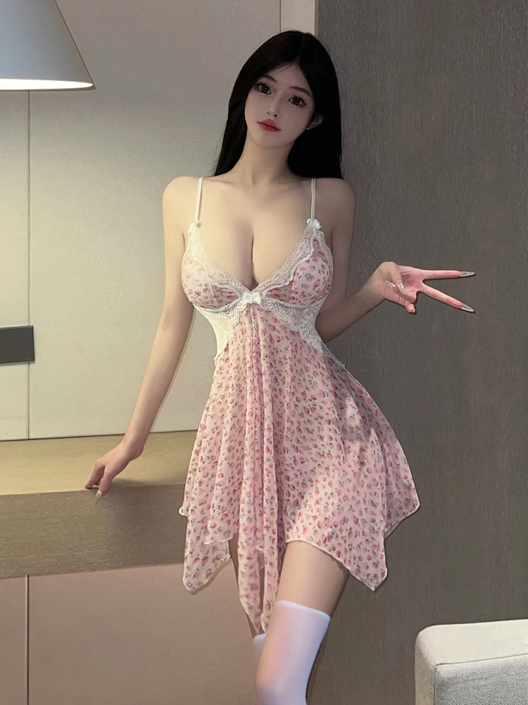 

Sweet And Spicy Pure Desire Me Floral ter Dr Сексуальная асимметричная ночная рубашка с v-образным вырезом и высокой талией, юбка трапециевидной формы