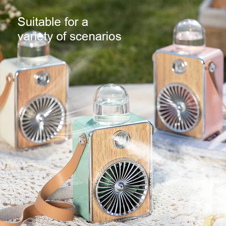 Kinscoter مروحة شحن كهربائية صغيرة USB تبريد ريترو مكبر صوت نموذج مروحة الرقبة المحمولة كهدية عيد ميلاد