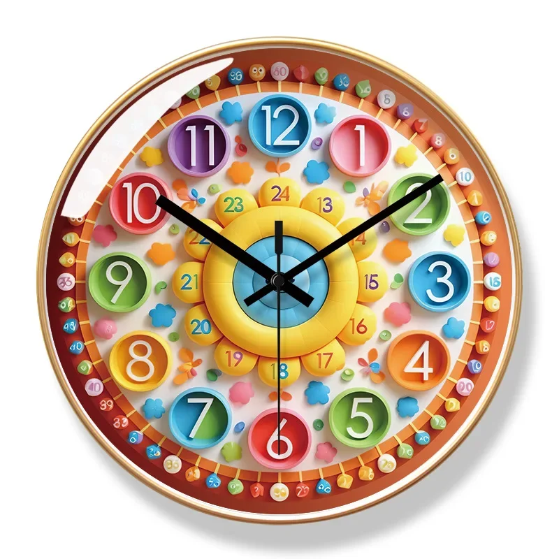 2025 New 10/12/14-inch Candy Color Fun Cognitive Wall Clock Cartoon Creative Children Early Education Learning Mute Quartz Clock