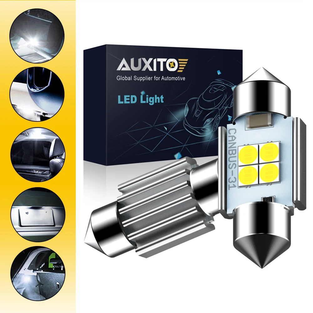 

AUXITO 31mm 36mm 41mm LED Bulb C5W C10W Festoon LED Canbus 12V 6000K White Car Interior Dome Reading Lights License Plate Lamp