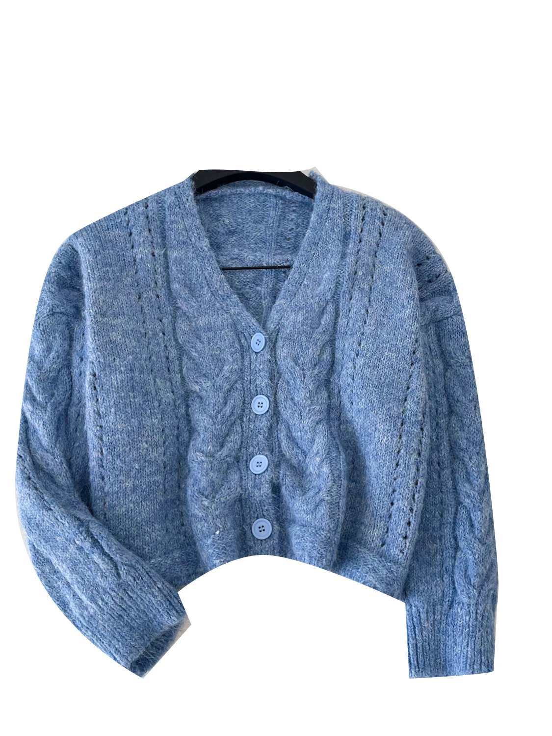 سترة نسائية قصيرة بياقة على شكل V، تصميم فضفاض على الطراز الكوري، نمط كسول، دافئة، محبوكة، موضة الخريف والشتاء، مريحة وعصرية