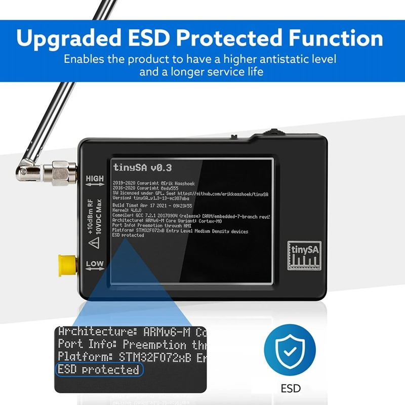 2.8Inch Touch Screen Tinysa Spectrum Analyzer For 0.1MHZ-350MHZ And UHF Input For 240MHZ-960MHZ Frequency Analyzer Black Tiny SA