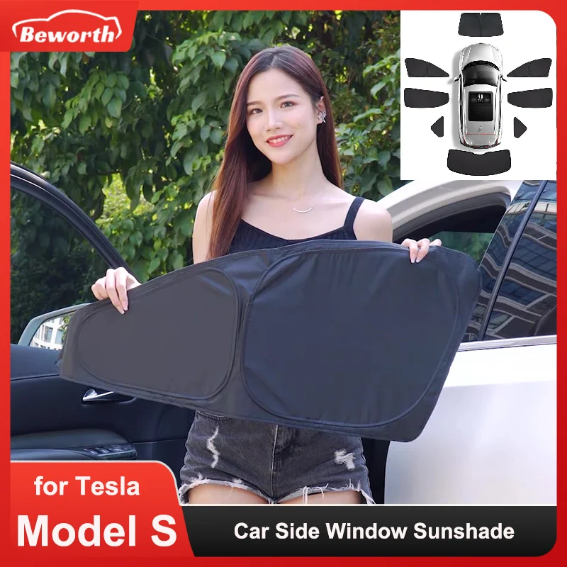

Car Sun Shade for Tesla Model S 2016-2024 Windshield Sunshade Cover Protector Front Side Window Privacy Blind Shading Kids